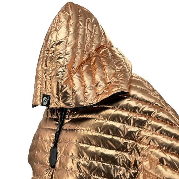 Think Royln Women's Puffer Poncho Lexington Jackets Sz S Hooded Rose Gold Down - Picture 6 of 12